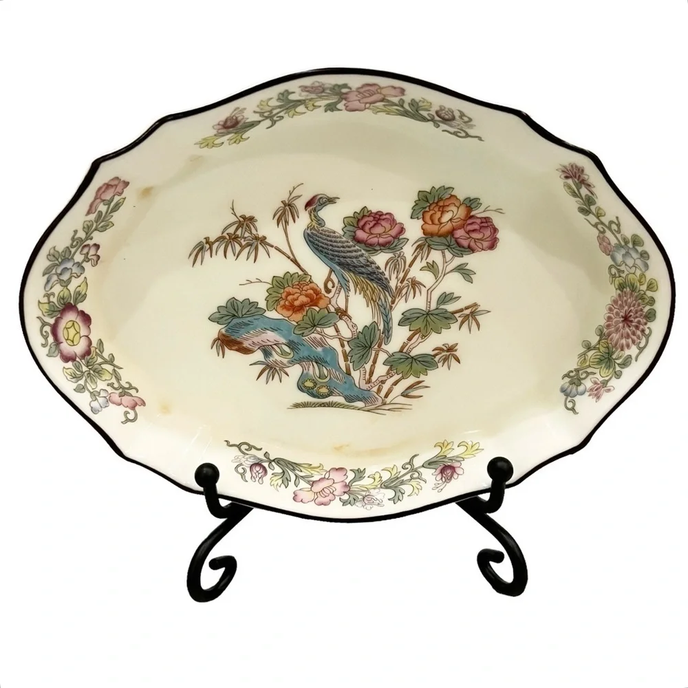 Vintage Wedgwood Kutani Crane Bone China Small Jewelry Trinket Dish White 5”x4”